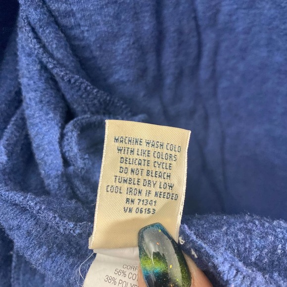 LL Bean Moto Jacket Blue Large Knit Asymmetrical Full Zip Long Sleeve Collared - Picture 9 of 9